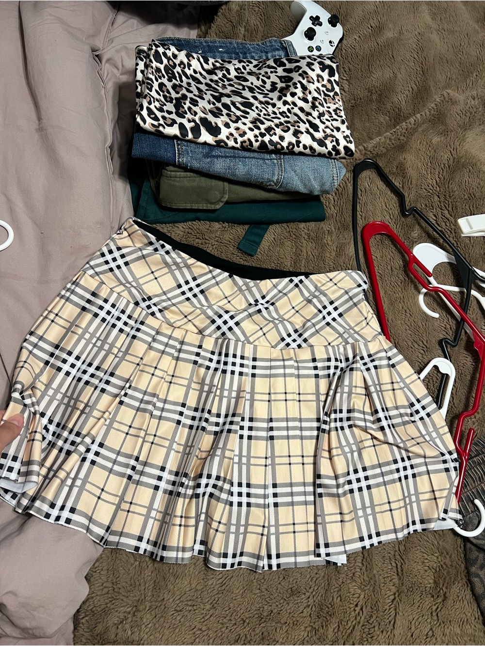 Plaid Pleated Mini Skirt in Beige - Classic Skater Style